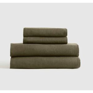 Quince European Linen Sheet Set Queen Size Dusty Olive 4 Piece w/ Flat Sheet